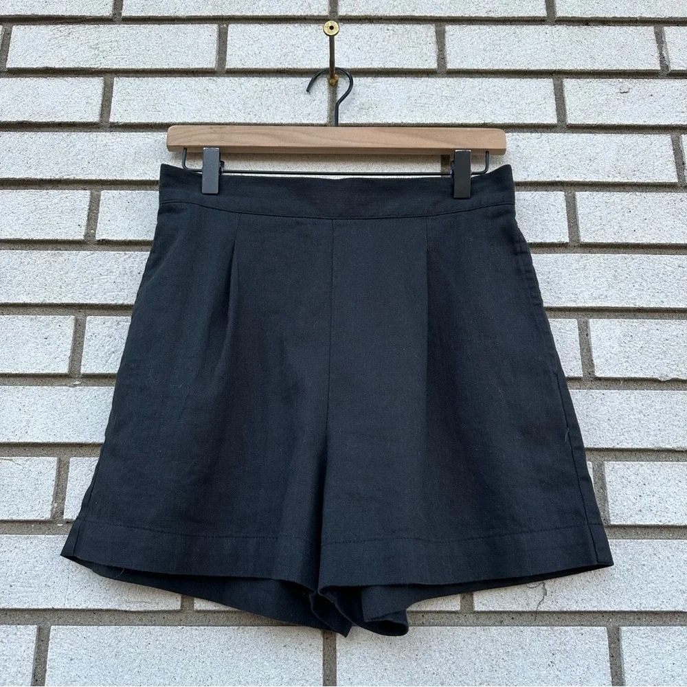 Madewell Clean Pull-On Linen Cotton Shorts Black Coal Elastic Waist Coastal S